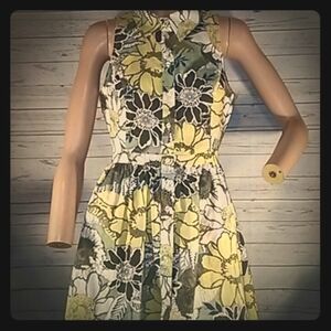 Ark&CO Yellow floral linen fit and flare dress